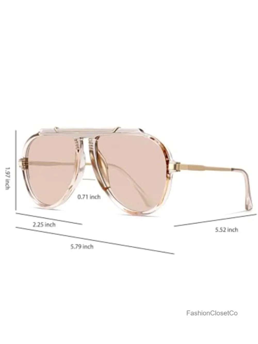 Oversized Retro Aviator Sunglasses with Gold Metal Temples UV400